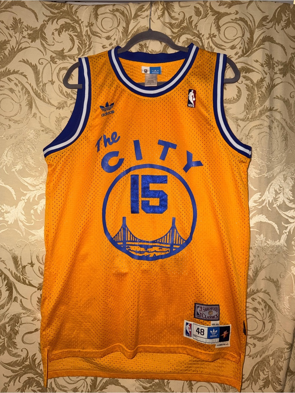 adidas Gold and Blue 'The City' Warriors Basketball Jersey #15